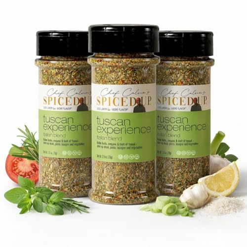 3 Pcs Spiced Up Tuscan Experience Seasonings and Spices for Cooking, Italian Herbs and Spices with Garlic, Funnel & Tomato, Tuscan All Spice Seasoning Dried Italian Seasoning Mix for Pasta - 2.8 Oz