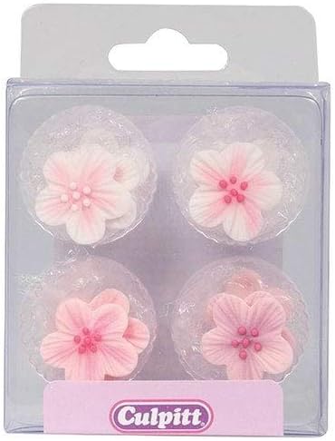 Pink Flower Sugar Toppers - 12 Pack