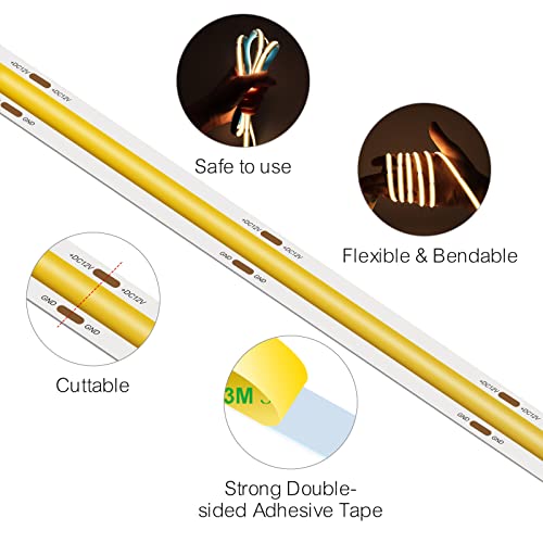 Maligaza 24V Golden Yellow Cob Led Strip 8Mm 480Leds/M 16.4Ft/5M Cri>90 2000K Amber Color Ribbon Light Tape For Home Stair Ceiling Lights Decor (Dc24V, Without Power Supply) #TOP4
