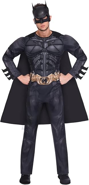 Amscan 9906109 Adult Mens Official Warner Bros. Licensed Deluxe Dark Knight Classic Batman Fancy Dress Costume, Black, Medium: 40-42"