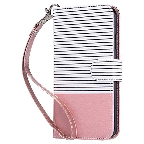 ULAK iPhone 11 Wallet Case, iPhone 11 Case with Card Holder, Flip PU Leather Cover with Kickstand TPU Shockproof Protective Case for iPhone 11 6.1 Inch, Pink Stripes