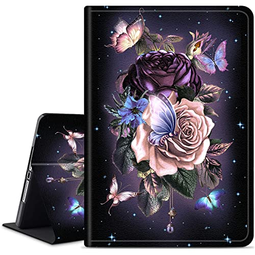 Case for Samsung Galaxy Tab E 9.6' Tablet 2015 (SM-T560/T561/T565/T567), Dikoer Slim Adjustable Stand Back Shell Protection Smart Cover for Galaxy Tab E 9.6 Inch, Purple Flower