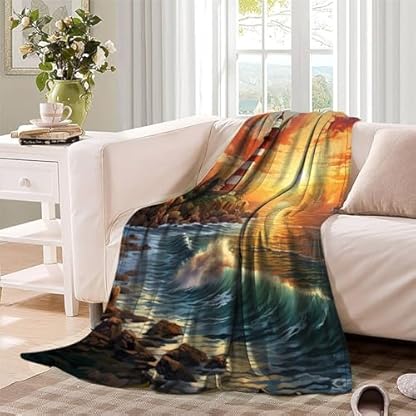 VFKLZCNYR Lighthouse Kinder-Decken für Jungen, Batikfärbung, gemütlich, weiche Flanell-Fleece-Decken, Geschenke für Sport-Fans, Erwachsene, 3D-Druck, Couch, Sofa-Decke, 180 x 200 cm – Bild 4