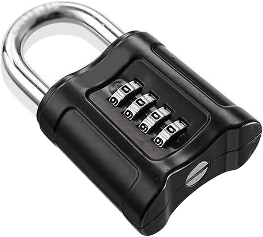Stainless Steel Anti-Shear Padlock Tamper-Proof Waterproof Four-Digit Password Combination Code Lock Door Padlock (Color : Black Size : 95 * 55 * 56mm)