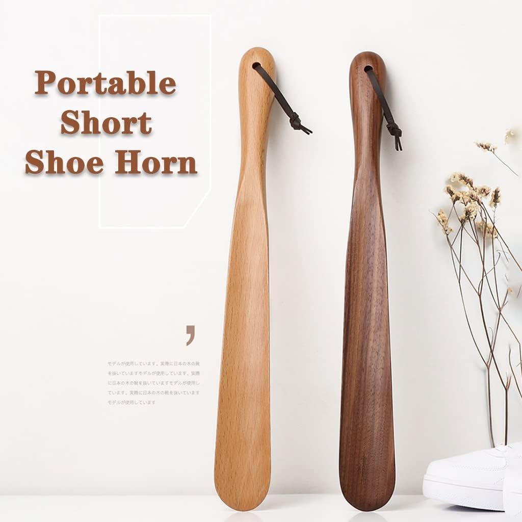 Łapka do butów, Łyżka do butów dla kobiet Buty Drewniany pomocnik krótkich podróżnych, wygodna łyżka ze smyczą, ergonomiczny podnośnik domowych, 2 kolory | Brown Color