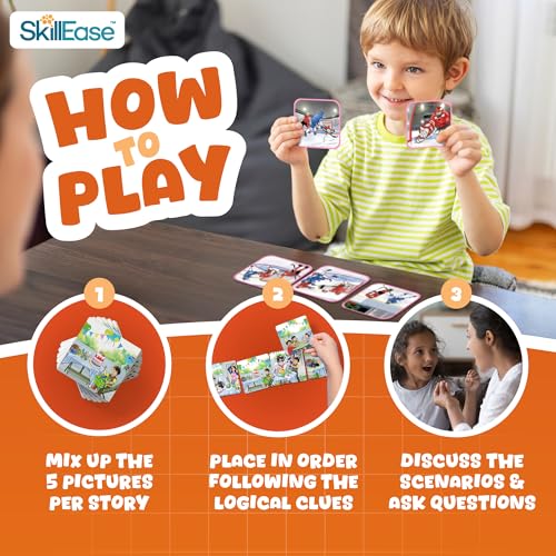 SkillEase Story Cues 2 Skilled Sequencing Cards, Speech Therapy Materials, Social Skills Game, English Language Learners Games, Storytelling Cards, Sentence Building and Picture Cards - Image 7