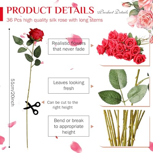 Zeyune 50 Pack Mother's Single Rose with Sleeves Set, Artificial Red Roses Bulk with Flower Sleeves, Single Stem Flower Wrap for Mother's Day, Anniversary, Romantic Gifts(Black) by Zeyune - Image 3