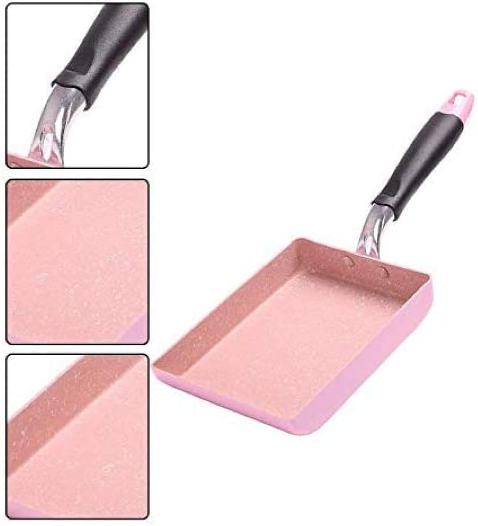Square Nonstick Grill Pan and Omelet Pan with Wooden Handle-Rose