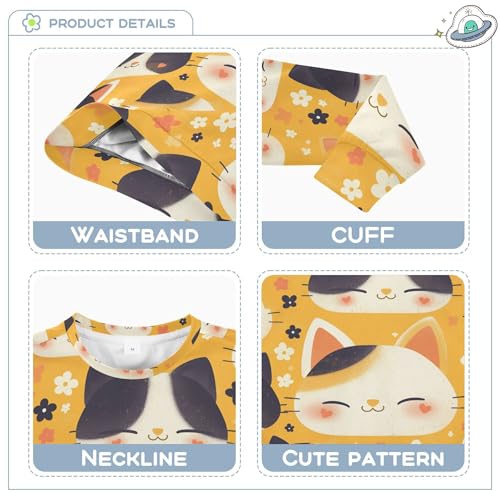 JUNZAN Cute Cartoon Cats Faces Yellow Big Boys Pullover Hoodie Long Sleeve Kids Hoodies Boys Sports 4T3