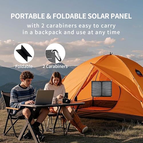 Image of Foldable Solar Panel, 10W Portable Solar Charger with Dual USB Outputs 25% High Conversion Efficiency Solar Panels, Solar Controller for Portable Power Station, Power Bank, Phone, Laptop, Camping
