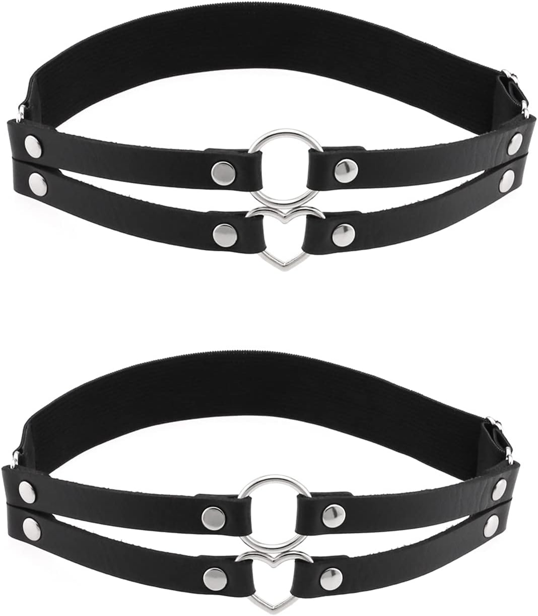 2PCs Adjustable Leg Garter with O-Ring and Heart Design, Elastic Thigh Garters Belt for Women