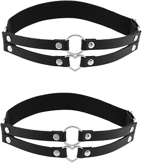 2PCs Adjustable Leg Garter with O-Ring and Heart Design, Elastic Thigh Garters Belt for Women, Black, Black, One Size