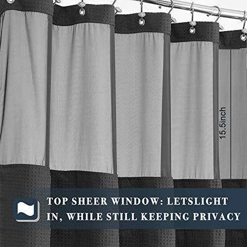 N&Y Home Waffle Weave Shower Curtain With Snap-In Fabric Liner Set, 12 Hooks Included - Hotel Style, Water-Repellent & Washable, Heavyweight Fabric & Mesh Top Window - 71X72, Graphite Gray #TOP5