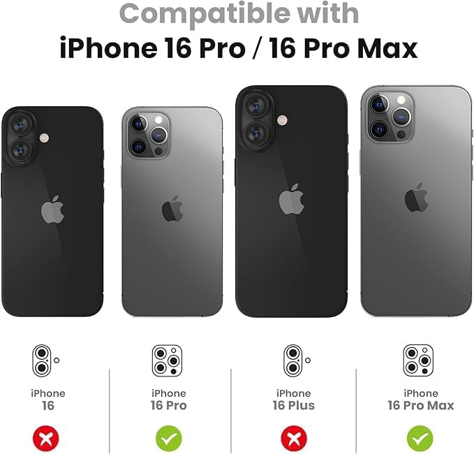 Amazon Brand - Solimo Tempered Glass Camera Lens Protector for iPhone 16 Pro | 9H Rated Hardness | Aviation Aluminium Camera Protection | 99.99% Transparent 3 51HDBhnJfTL