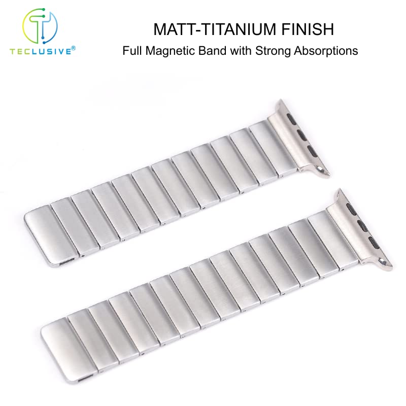 Image of T TECLUSIVE Titanium Metal Magnetic Chain Strap Compatible for iWatch Ultra 2 49mm / Series 10 46mm / Series 9 8 7 45mm / iWatch Series 6 5 4 44mm | Matt Full Magnetic Band (Silver)