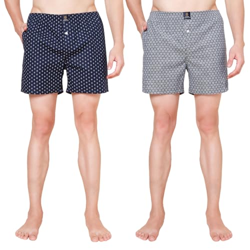 Image of Urban Scottish Men's Pack of 2 Cotton Printed Boxers with Side Pockets