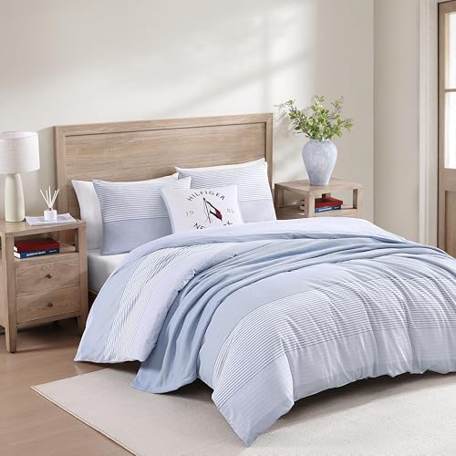 Tommy Hilfiger - King Comforter Set Super Soft Bedding with Matching Sham Breathable Bed Essentials (Modern Stripe White King)