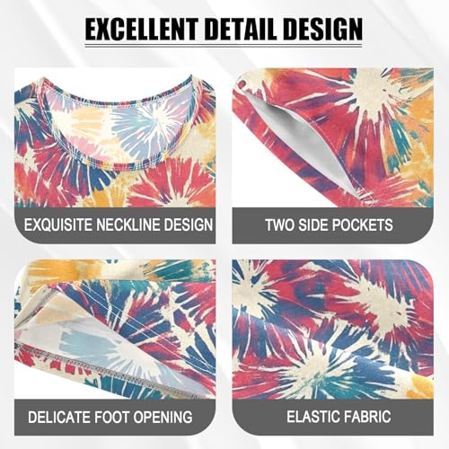 ALAZA Printing Tie Dye Pajamas Set Short Sleeve Cotton Sleepwear Summer Pjs 2 Piece 5-14Y4