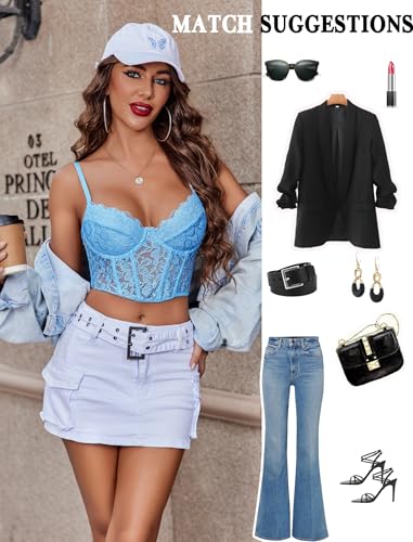 Image of Avidlove Lace Bralette for Women V Neck Bustier Corset Tops with Underwired Racerback Adjustable Strap Crop Top