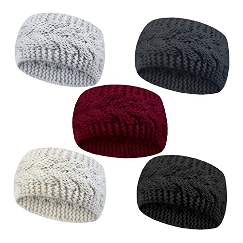 5pcs Winter Knit Headbands Women, Knitted Headband Thermal Knit Headbands Elastic Twist Chunky Turban Hairdbands Crochet Head Wraps Winter Ear Warmer