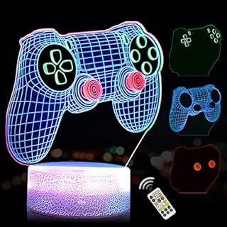 3D Gamepad Night Light(3 Patterns) Game Controller Console Illusion Desk Lamp for Kids Gaming Room Decor, 7 Color Changing with Remote Timer Dimmer Function Birthday Gifts for Gamer Boys Girls