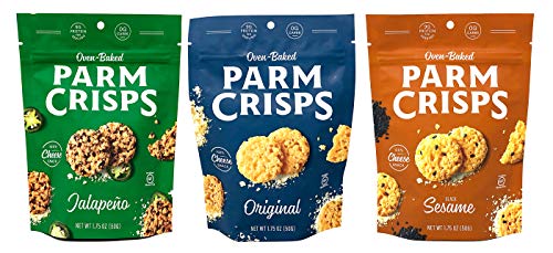 ParmCrisps Parmesan Cheese Crisp Assortment - Original Parmesan, Jalapeno, and Black Sesame 100% Parm Crisp Cheese Snack, Gluten-Free & Keto Friendly (Pack of 3, 1 of Each Flavor)