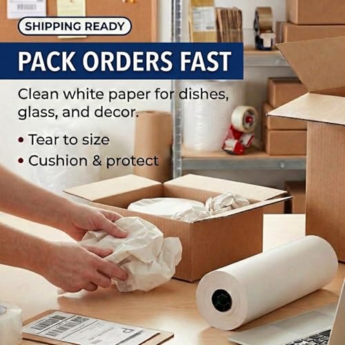 Image of Box USA Packing Paper Roll 15 inch x 1400ft (1,000 Sheets 17 inch Equivalent) - Newsprint Paper for Shipping, Storage and Moving Supplies, White