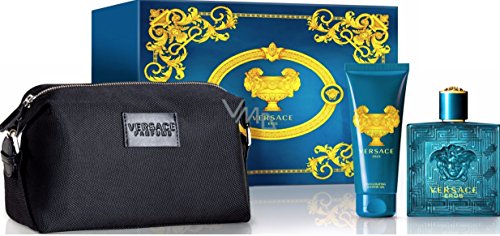 Versace Eros Men's Gift Set - 3.4 oz EDT Spray, 3.4 oz Shower Gel, Travel Bag