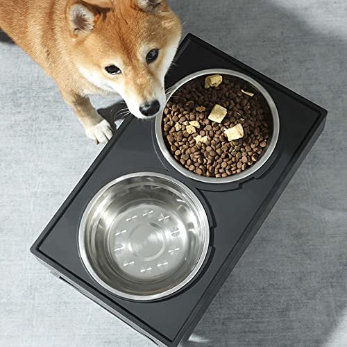 Tigela de aço inoxidável Tigela de comida de gato para cães, comedouro vertical com 2 tigelas de aço