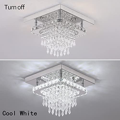 Vetrulus Led Crystal Ceiling Light Square Ceiling Lamp K9 Crystal Chandelier Droplet Ceiling Lights Flush Mount Stainless Steel Pendant Light Fixture For Living Dining Room Kitchen Hallway #TOP2