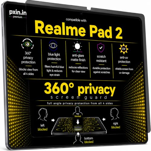 Image of Pxin 360 Pro Privacy Screen guard compatible with Realme Pad 2 | Anti Glare | Anti UV | Anti Blue | Anti Reflection | Privacy Filter | Unbreakable Build