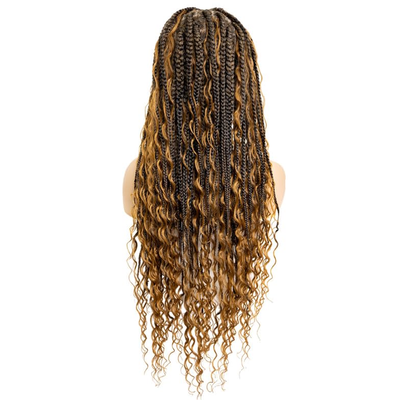 PIB 32" - Single Full Lace Braid Wig – Boho Box Braided Wig Square Parted, Knotless Braided Wigs for Black Women, Synthetic Lace Wigs with Natural