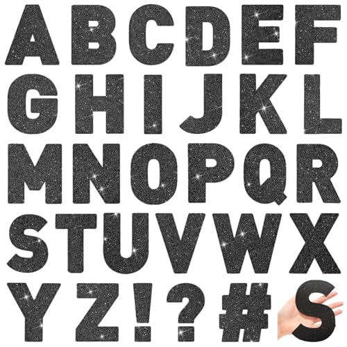 Image of Harloon 232 Pcs Large Glitter Letter Stickers 24 Sheets Classroom Bulletin Boards Decorations Big Font Alphabet Letter Self Adhesive Letters Stickers Back to School Decor DIY Craft(Black,6 Inch)