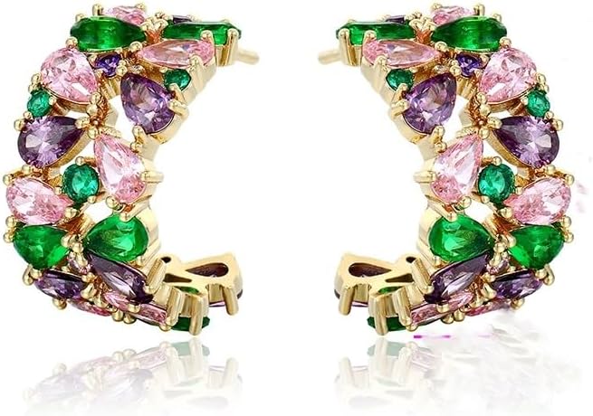 Exquisite women's earrings with multi-colored synthetic zircons