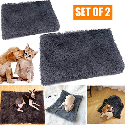 STARPIA 2PCS/Set Cama de Felpa para Mascotas Perros Gatos, Manta Calmante, Colchón Cojín Suave Cómodo Lavable para Gatos Perros, 50x70cm, 50x35cm (Gris Oscuro)