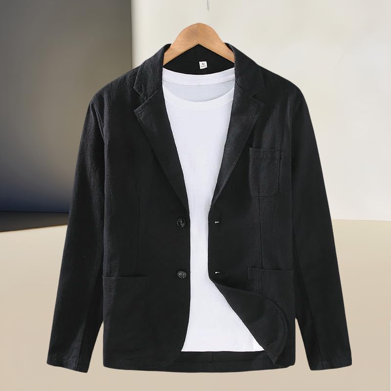 Veste en coton et lin homme style japonais à col revers décontractée