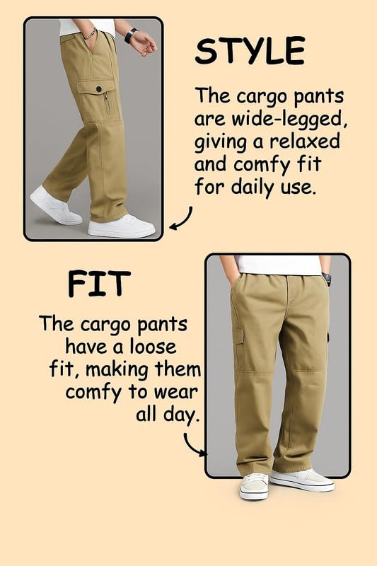 Image of DEELMO Men's Stylish Multi-Pocket Cargo Pants || Casual Fit Trousers || Stylish Cargo Trousers for Men || Men's Pants (MD506 01 04)