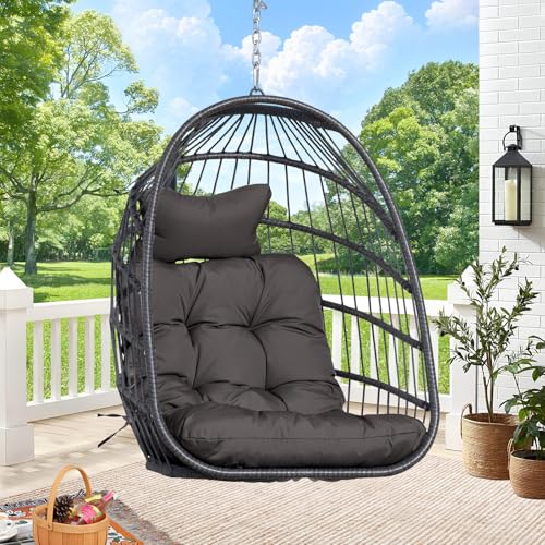 Opiniones de Sillas de mimbre techadas - los más vendidos. 48 RADIATA - Silla de huevo para exteriores sin soporte, plegable y duradera, cesta de mimbre colgante de ratán, silla de hamaca resistente de 350 libras con cojín para patio,...