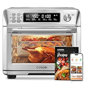 COSORI Toaster Oven Air Fryer Combo, 12-in-1, 26QT Convection Oven Countertop, Stainless Steel with Toast Bake and Broil, Smart, 6 Slice Toast, 12” Pizza, 75 Recipes&Accessories