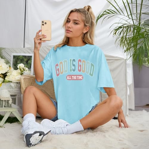Image of Christian Shirts for Women Oversized God is Good Shirt Religious Jesus Faith Inspirational Tshirt Bible Verse Tee Top