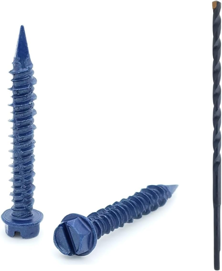 BCP Fasteners 100 Qty 1/4" x 1-3/4" Hex Head Diamond Tip Concrete Screws to Anchor Masonry, Block & Brick with Drill Bit Included (BCP499)