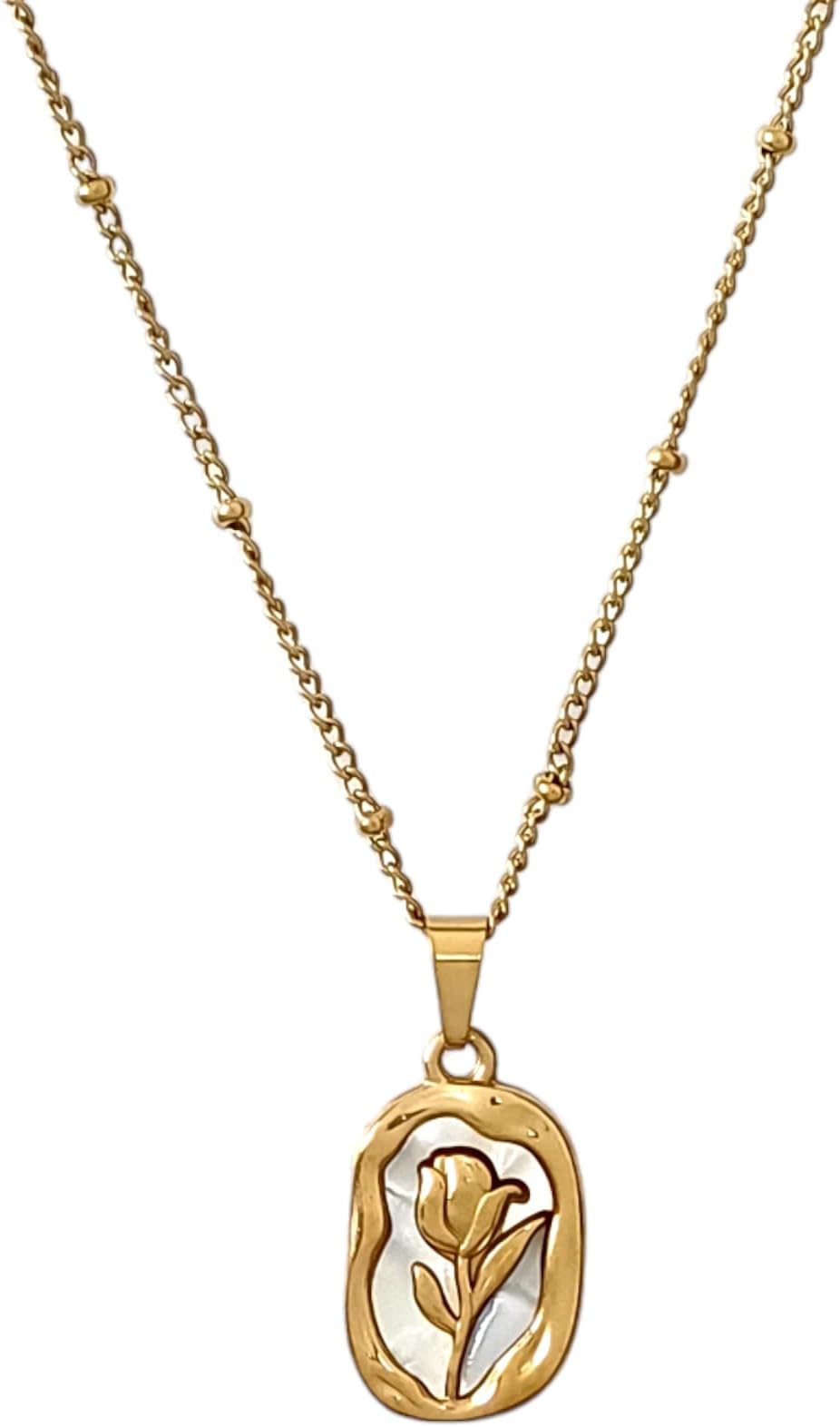 Vintage Rose Necklace Set For Women Stylish | Anti Tarnish Waterproof Stainless Steel Chain Pendant Necklaces Jewelry for Love | Gold Plated Jewellery Accessories for Woman & Girls | Birthday Gift for Wife & Girlfriend