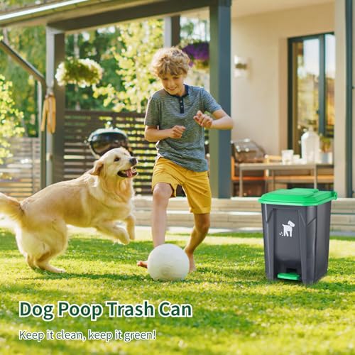Image of Dog Poop Trash Can Outside, 20L Pet Waste Container with Removable Inner Waste Bin, 150 Waste Bags, Outdoor Pet Poop Trash Bin for Small /Large Dog Families