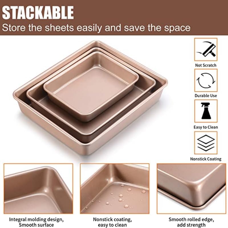 Miniatura 4 de 1PCS Thicken Carbon Steel Golden Baking Tray Nonstick Square Oven Cake Bread Pastry Pans Biscuits Bakeware Mold Kitchen(Low 13in)