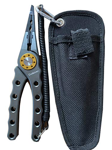 Codaicen Titanium Aluminum Fishing Pliers - Hook Remover Braid Fishing Line Cutter Pliers