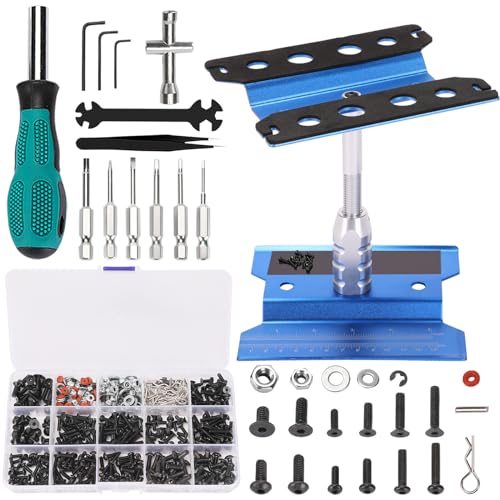 RC Car Stand and 532PCS RC Screw Kit Universal RC Tools Kit RC Car Repair Work Stand Portable RC...