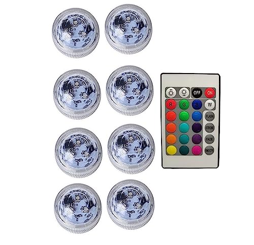 GQSSEFQCH Luci a LED sommergibili RGB Mini lampada da notte subacquea impermeabile Stagno for esterni Piscina Vaso Ciotola Giardino Luci for decorazioni for feste di Natale(8 Lamp 1 controller)