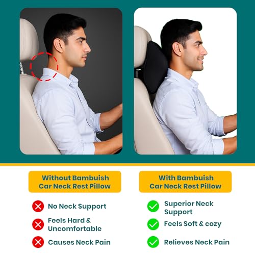Image of 3-in-1 Car Neck Rest Pillow with Ultrasoft Memory Foam for Neck, Superior Neck Support Cushion, Relieves Neck Pain, Head Rest Pillow for Car with Washable Cover, Black