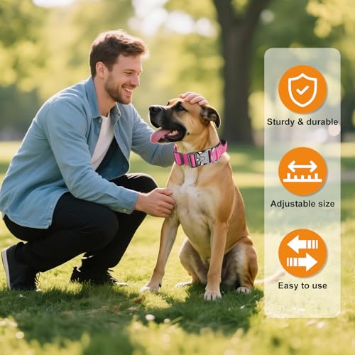 Taktisches Halsband Hund mit Griff, Hundehalsband Breit Gepolstert mit Metallschnalle, Verstellbar Nylon Dog Collar für Mittlere Große Hunde (Rot, L)