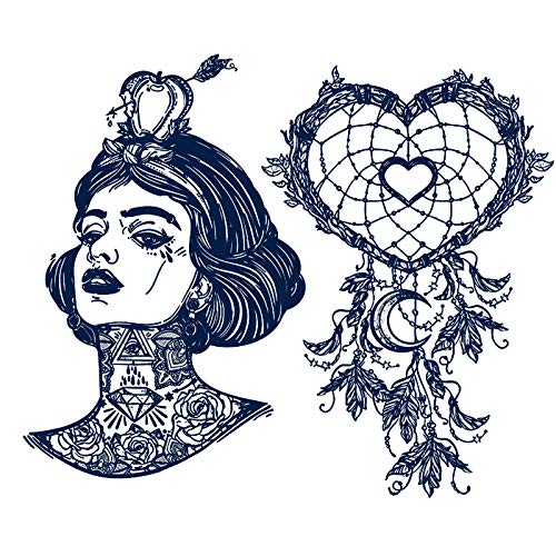 2 pieces of combination plant semi permanent tattoo stickers, Apollo, snow white, Dreamcatcher, black matte temporary ta